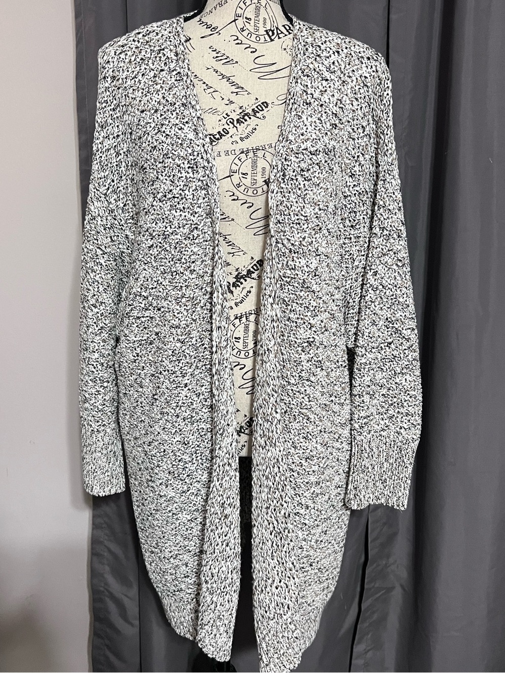 Lane Bryant Open Front Marled Knit Cardigan Sweater Size 26/28 Black Tan
